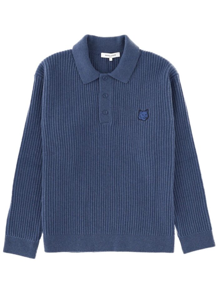 maison kitsune long sleeved polo shirt Maison Kitsune LONG-SLEEVED POLO SHIRT