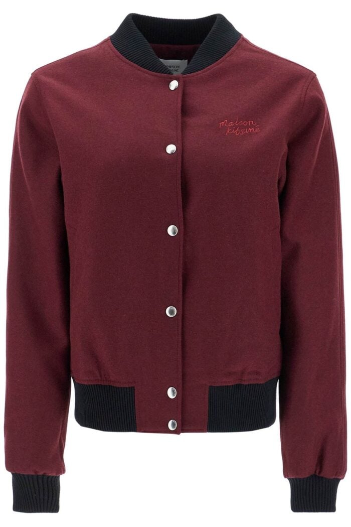 MAISON KITSUNE Men's Bordeaux Wool Teddy Jacket With Fox Embroidery