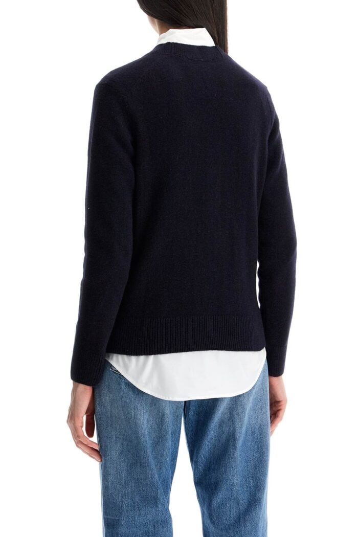 MAISON KITSUNE Oversized Blue Cardigan 100% Wool With Fox Patch