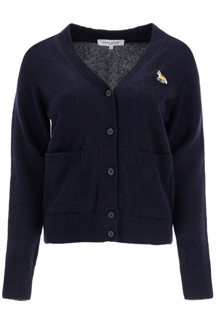 MAISON KITSUNE Oversized Blue Cardigan 100% Wool With Fox Patch