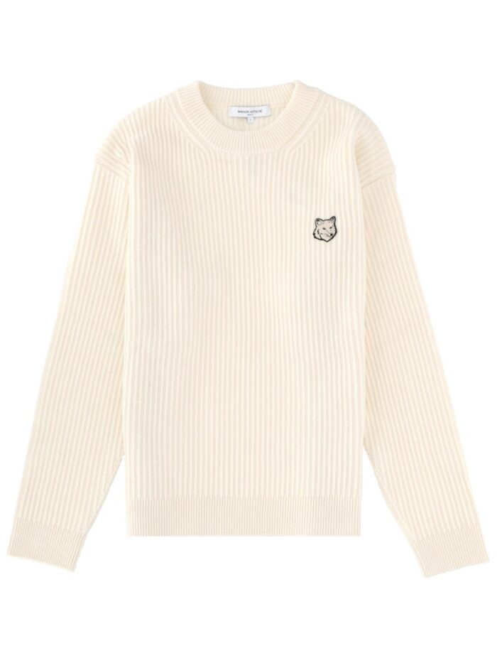 maison kitsune ribbed knit with fox patch Maison Kitsune RIBBED KNIT WITH FOX PATCH