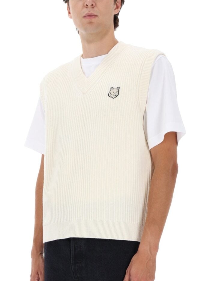 Maison Kitsune RIBBED VEST WITH FOX PATCH