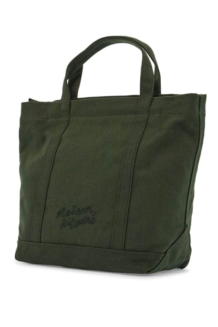 MAISON KITSUNE Small Tote Bag In Ranger Green Cotton With Embroidered Fox Logo