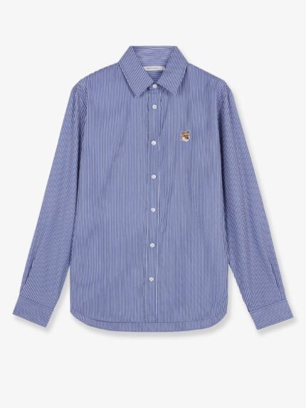 Maison Kitsune Striped Cotton Shirt With Iconic Logo Patch