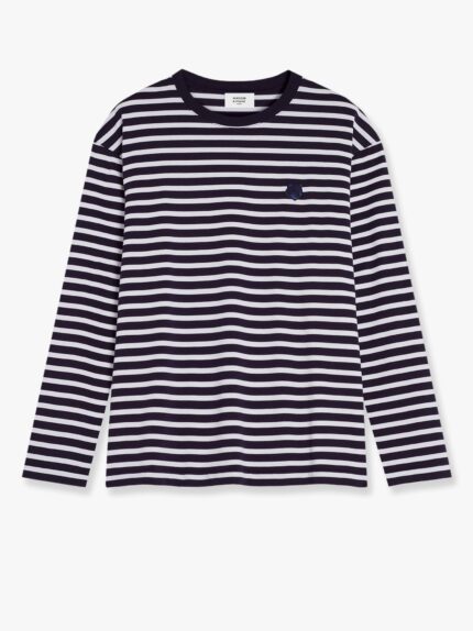 Maison Kitsune Striped Cotton Sweater With Iconic Logo Patch