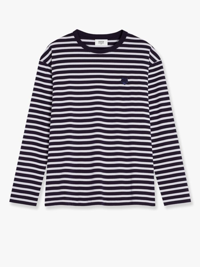 Maison Kitsune Striped Cotton Sweater With Iconic Logo Patch