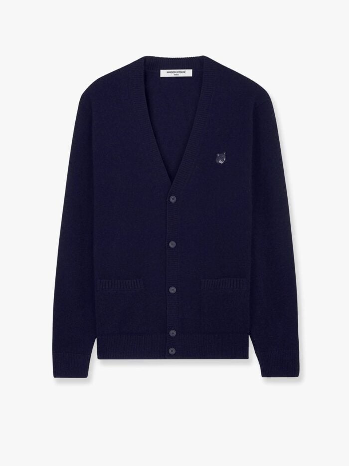 Maison Kitsune Wool Cardigan With Foxy Patch On The Front