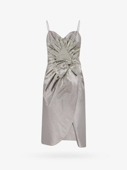 Maison Margiela Laminted Cotton Dress With Frontal Bow