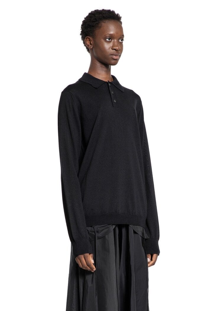 MAISON MARGIELA Wool Knit Long Sleeve Polo Shirt