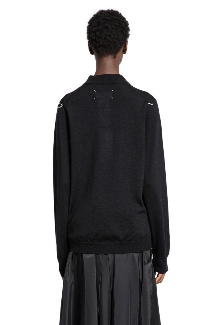 MAISON MARGIELA Wool Knit Long Sleeve Polo Shirt