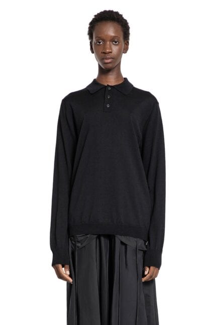 MAISON MARGIELA Wool Knit Long Sleeve Polo Shirt