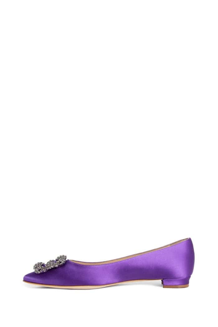 MANOLO BLAHNIK Hangisi Satin Jewel Buckle Flat Ballerinas