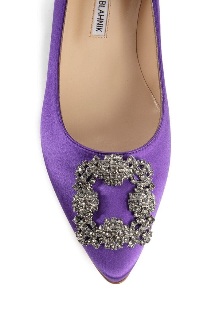 MANOLO BLAHNIK Hangisi Satin Jewel Buckle Flat Ballerinas