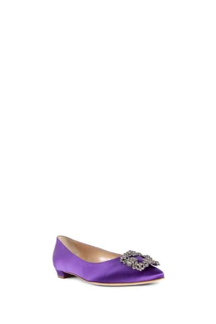 MANOLO BLAHNIK Hangisi Satin Jewel Buckle Flat Ballerinas