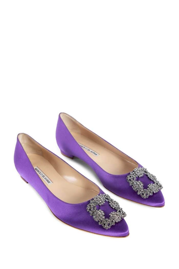 MANOLO BLAHNIK Hangisi Satin Jewel Buckle Flat Ballerinas