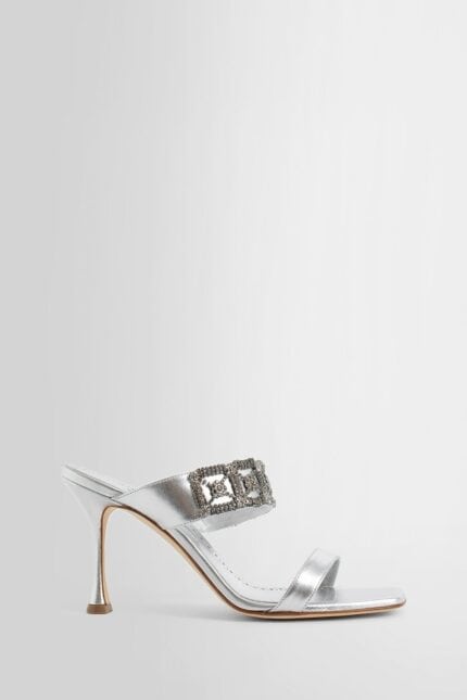 MANOLO BLAHNIK Larapa 90 Nappa Leather Embellished Mules