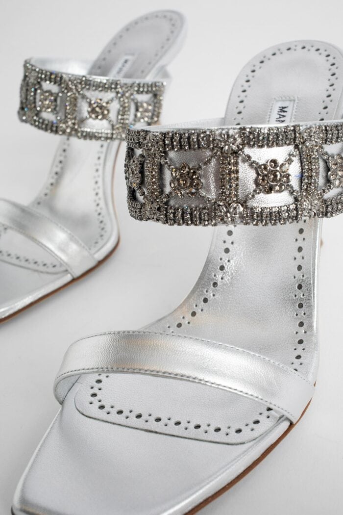 manolo blahnik larapa 90 nappa leather embellished mules MANOLO BLAHNIK Larapa 90 Nappa Leather Embellished Mules