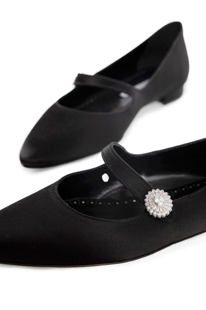 MANOLO BLAHNIK Maijana Satin Embellished Mary Jane Ballerinas