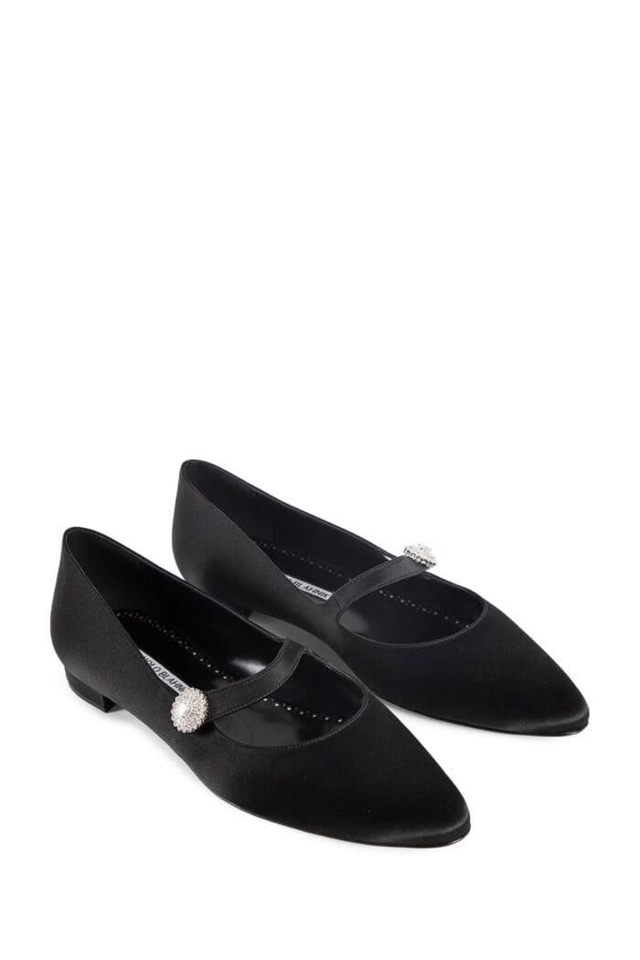 MANOLO BLAHNIK Maijana Satin Embellished Mary Jane Ballerinas