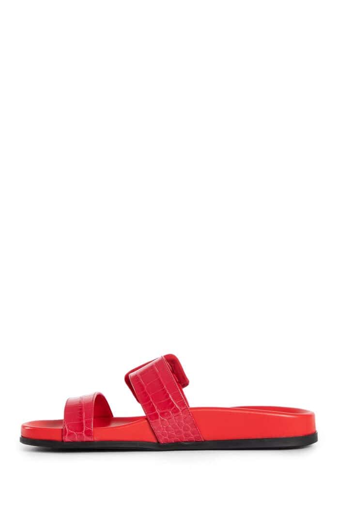 MANOLO BLAHNIK Mayfu Leather Buckled Flat Slides