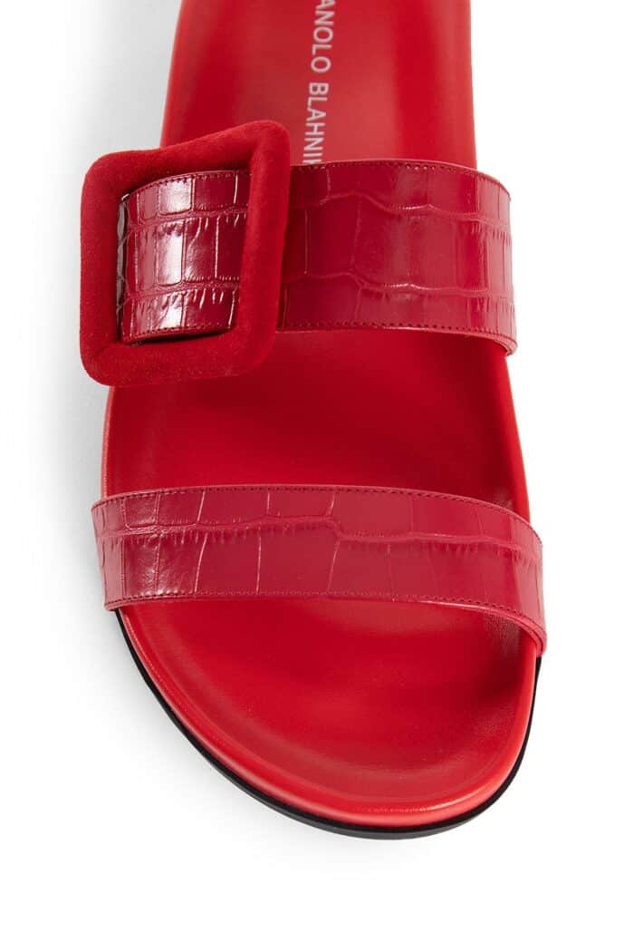 MANOLO BLAHNIK Mayfu Leather Buckled Flat Slides