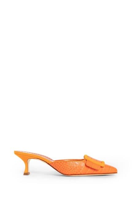 MANOLO BLAHNIK Maysalebi Calf Leather Buckle Detail Mules