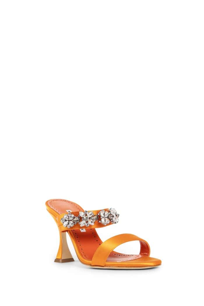 MANOLO BLAHNIK Persan Satin Jewel Strap Mules