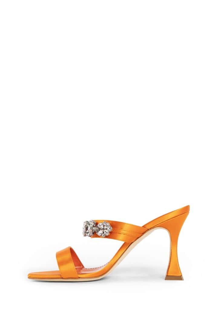 MANOLO BLAHNIK Persan Satin Jewel Strap Mules