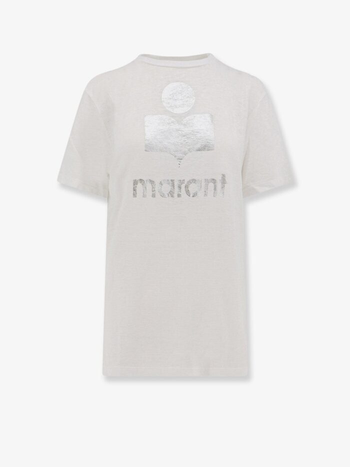 marant etoile linen t shirt with laminated logo on the front MARANT ETOILE Linen T-shirt With Laminated Logo On The Front
