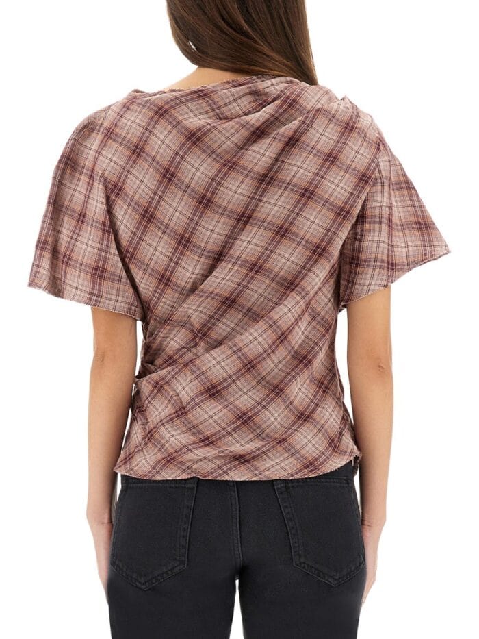 MARANT ETOILE "NEYALA" ASYMMETRICAL PLAID TOP