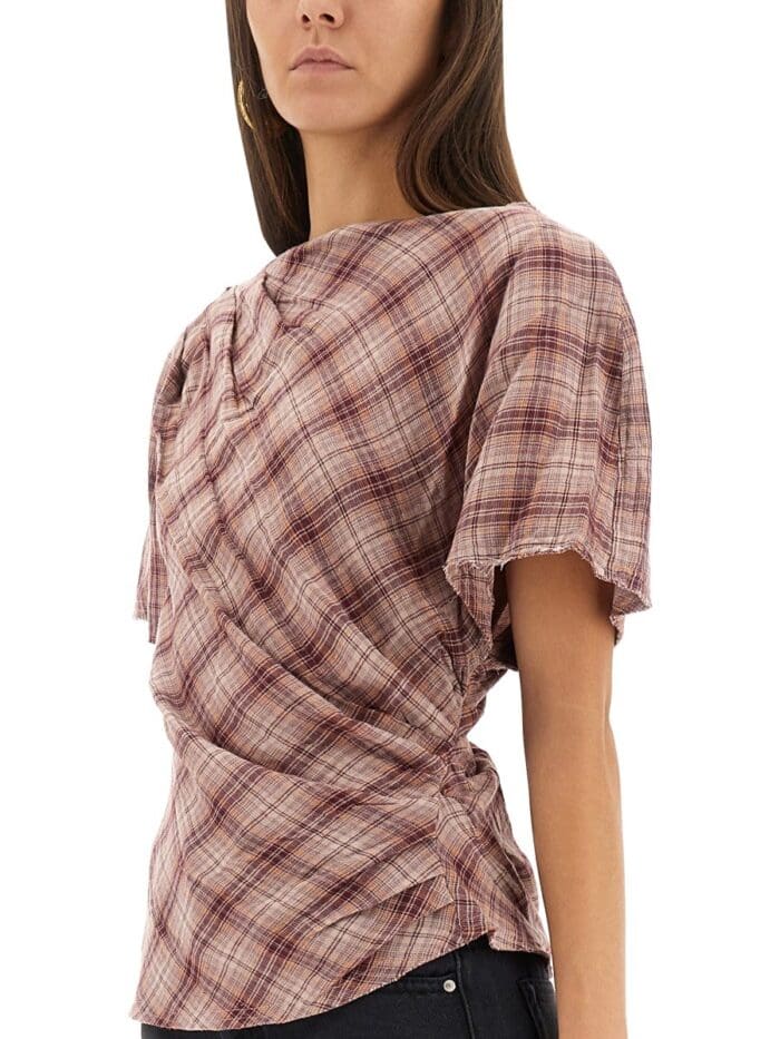 MARANT ETOILE "NEYALA" ASYMMETRICAL PLAID TOP