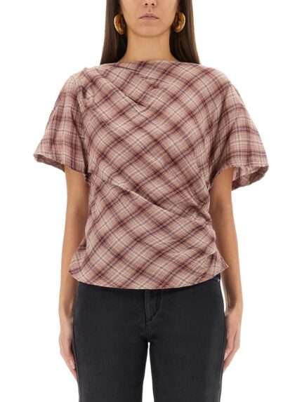 MARANT ETOILE "NEYALA" ASYMMETRICAL PLAID TOP