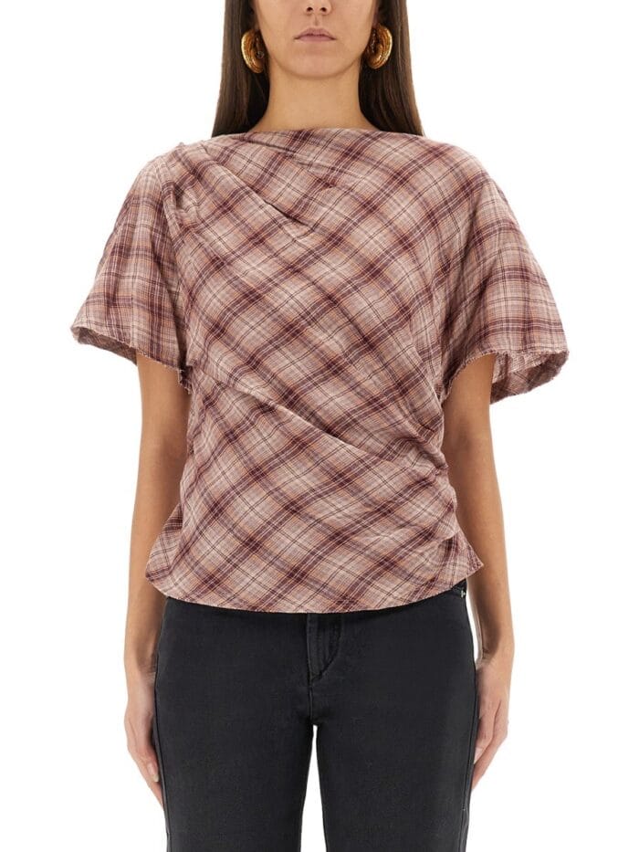 MARANT ETOILE "NEYALA" ASYMMETRICAL PLAID TOP