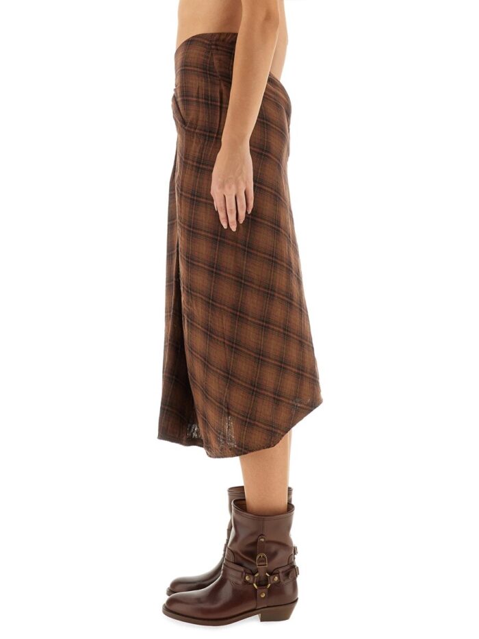 MARANT ETOILE "NICOLE" DRAPED PLAID MIDI SKIRT