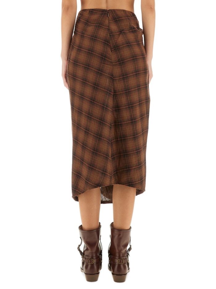 MARANT ETOILE "NICOLE" DRAPED PLAID MIDI SKIRT