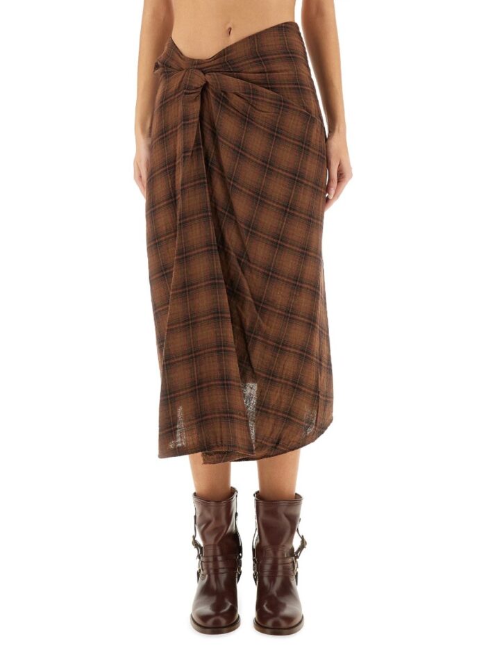 MARANT ETOILE "NICOLE" DRAPED PLAID MIDI SKIRT