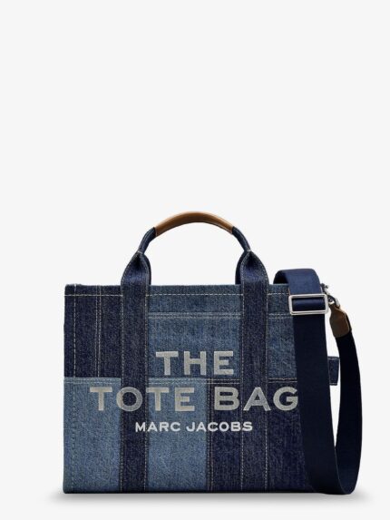 Marc Jacobs The Denim Medium Handbag With Front Logo Print