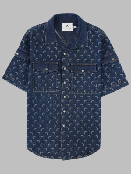 MARINE SERRE CAMICIA IN DENIM CON STAMPA ALL OVER