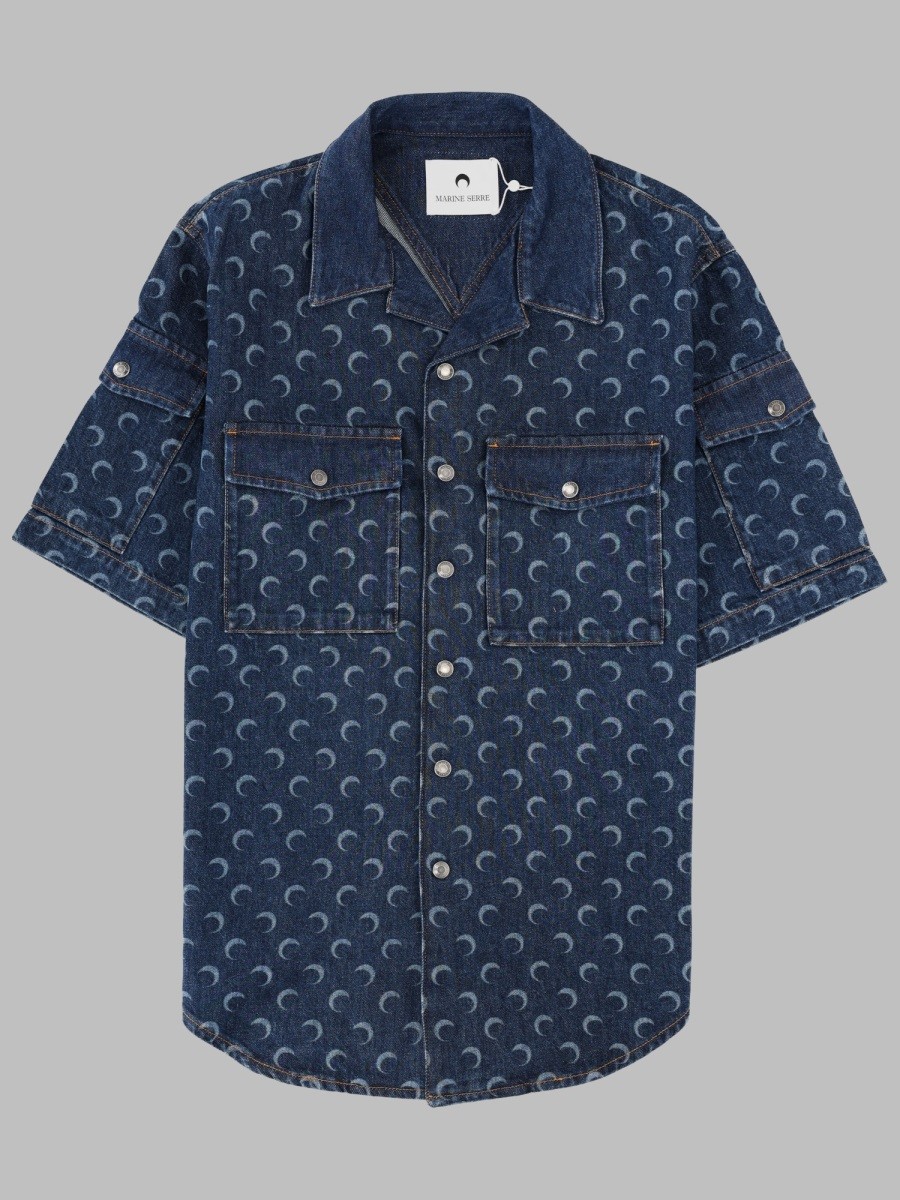 MARINE SERRE CAMICIA IN DENIM CON STAMPA ALL OVER