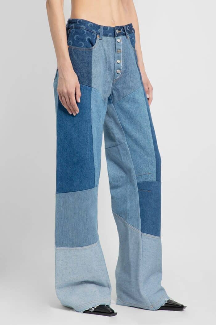 MARINE SERRE Regenerated Denim Moonogram Wide Leg Trousers