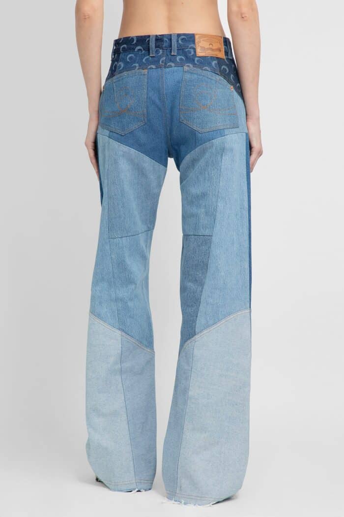 MARINE SERRE Regenerated Denim Moonogram Wide Leg Trousers