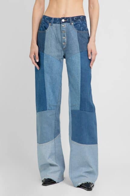 MARINE SERRE Regenerated Denim Moonogram Wide Leg Trousers