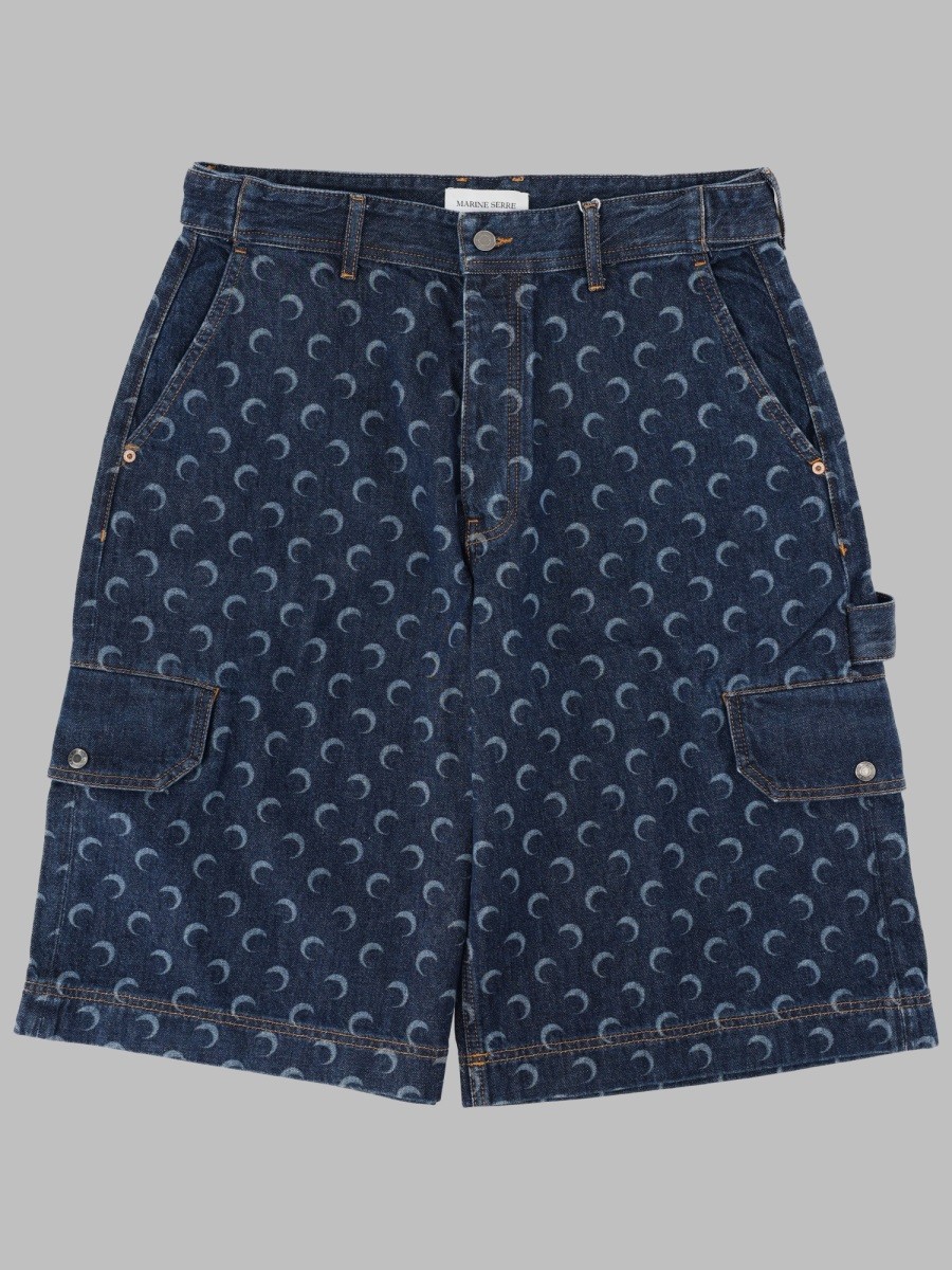 MARINE SERRE SHORTS IN DENIM CON STAMPA ALL OVER