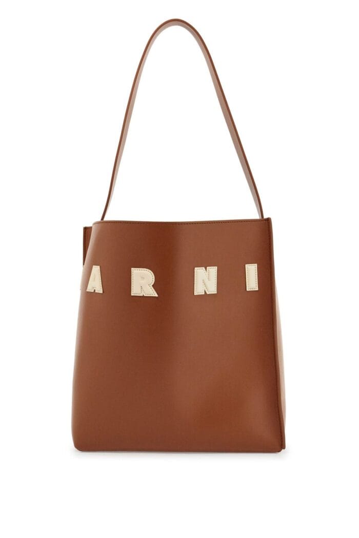 MARNI Brown Structured Calfskin Shopping Bag With Ivory Details