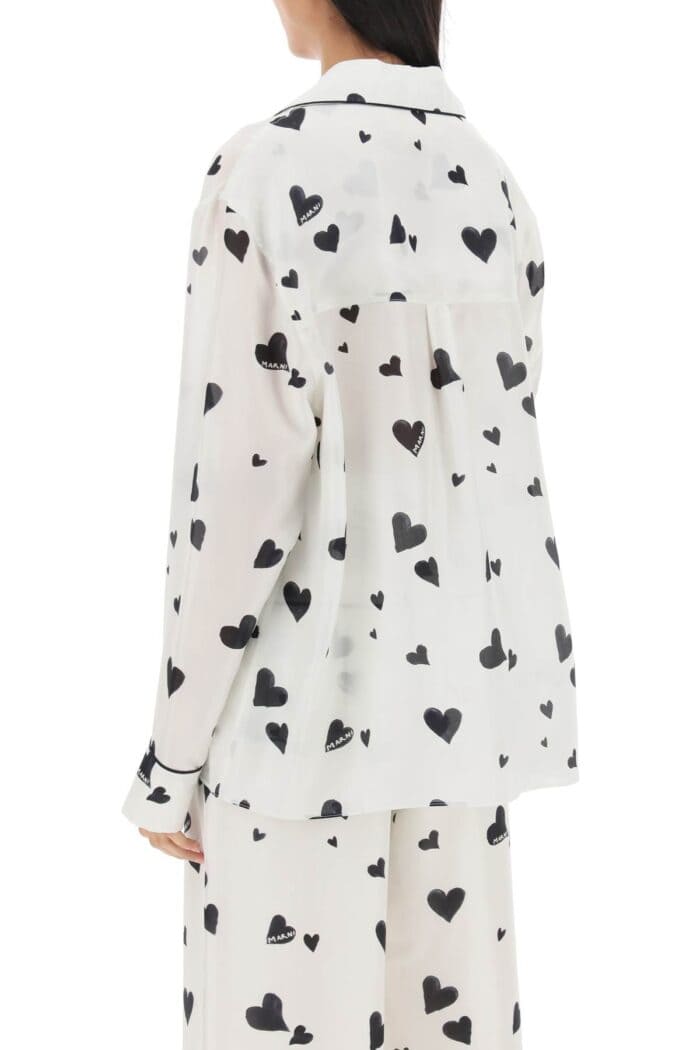 Marni Bunch Of Hearts Print Silk Pajama Shirt