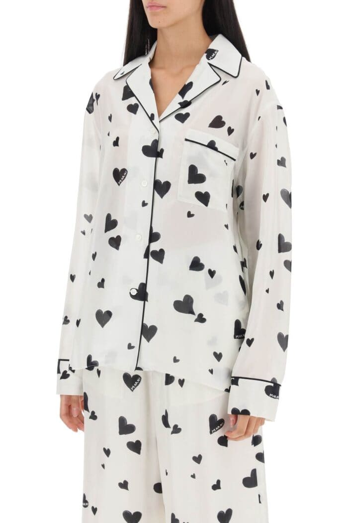 Marni Bunch Of Hearts Print Silk Pajama Shirt