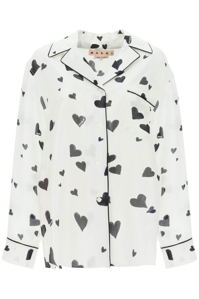 Marni Bunch Of Hearts Print Silk Pajama Shirt