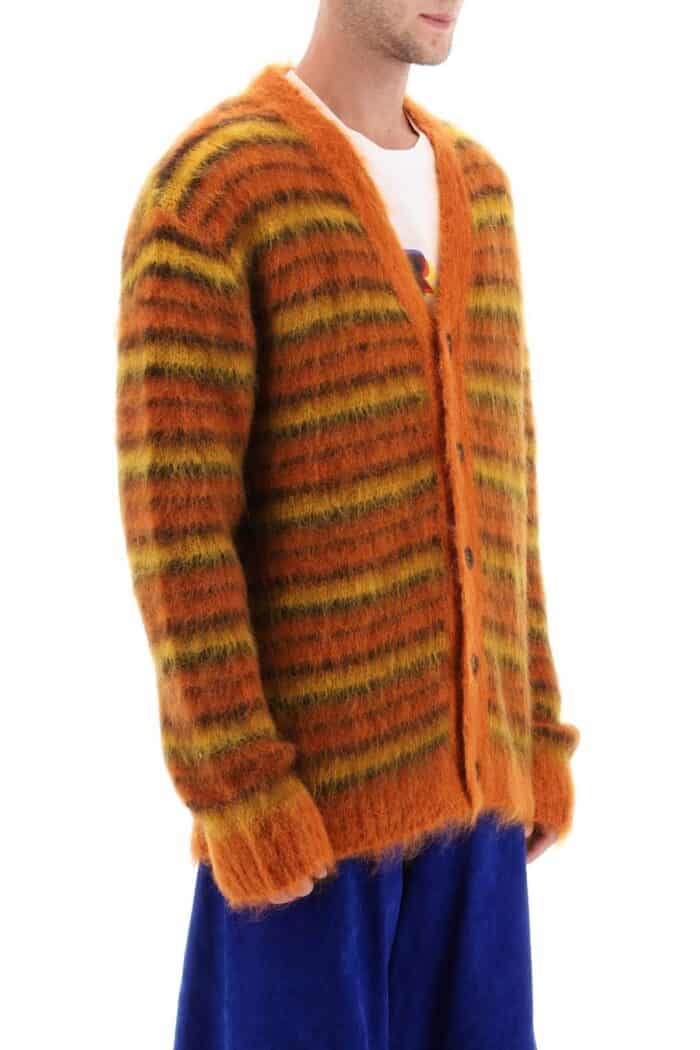 Marni Cardigan In Striped Brushed Mohair