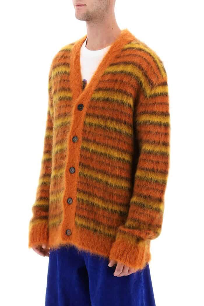 Marni Cardigan In Striped Brushed Mohair