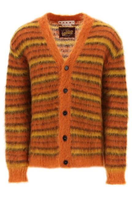 Marni Cardigan In Striped Brushed Mohair